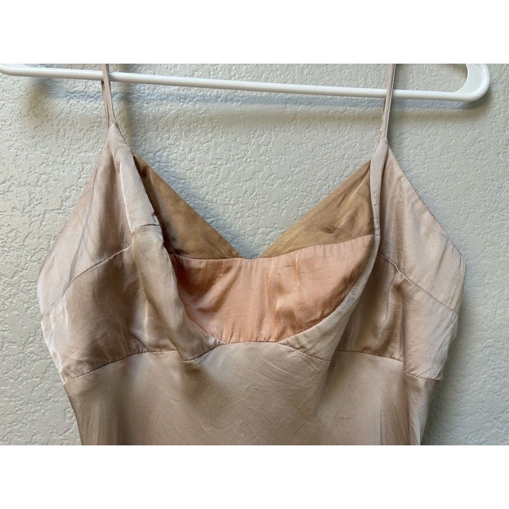 Anthropologie Colorblock Satin Slip Dress Champagne 90's Minimalist Soft Glam M - Picture 5 of 12